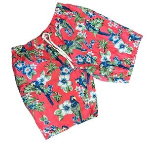 Kanu Surf Men's Tropical Parrot Floral Swim Trunks Shorts Red Blue XXL